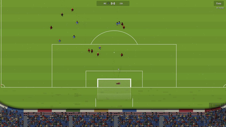 A shot at goal in the rain at night